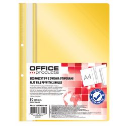 Skoroszyt OFFICE PRODUCTS, PP, A4, 2 otwory (50szt), 100/170mikr., wpinany, Żółty