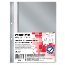 Skoroszyt OFFICE PRODUCTS, PP, A4, 2 otwory (50szt), 100/170mikr., wpinany, Szary