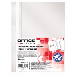 Skoroszyt OFFICE PRODUCTS, PP, A4, 2 otwory (50szt), 100/170mikr., wpinany, Biały