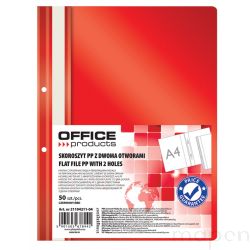 Skoroszyt OFFICE PRODUCTS, PP, A4, 2 otwory (50szt), 100/170mikr., wpinany, Czerwony