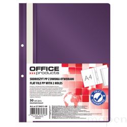 Skoroszyt OFFICE PRODUCTS, PP, A4, 2 otwory (50szt), 100/170mikr., wpinany, Fioletowy