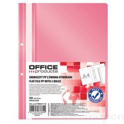 Skoroszyt OFFICE PRODUCTS, PP, A4, 2 otwory (50szt), 100/170mikr., wpinany, Różowy