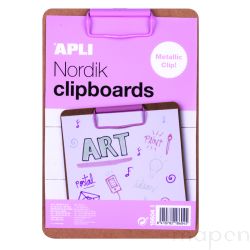 Clipboard APLI Nordik, deska A5, drewniana, z metalowym klipsem, pastelowy różowy