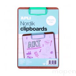 Clipboard APLI Nordik, deska A5, drewniana, z metalowym klipsem, pastelowy niebieski