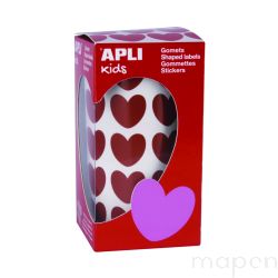 Naklejki APLI,  serca w rolce, FSC, 20x18mm, 900 szt., czerwone