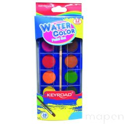 Farby szkolne wodne akwarelowe  KEYROAD, z pędzelkiem, 12 kolorów